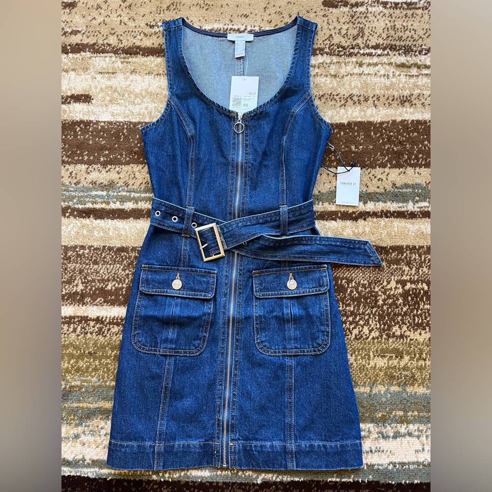 NWT Forever21 Denim Zip-Front Dress with Belt